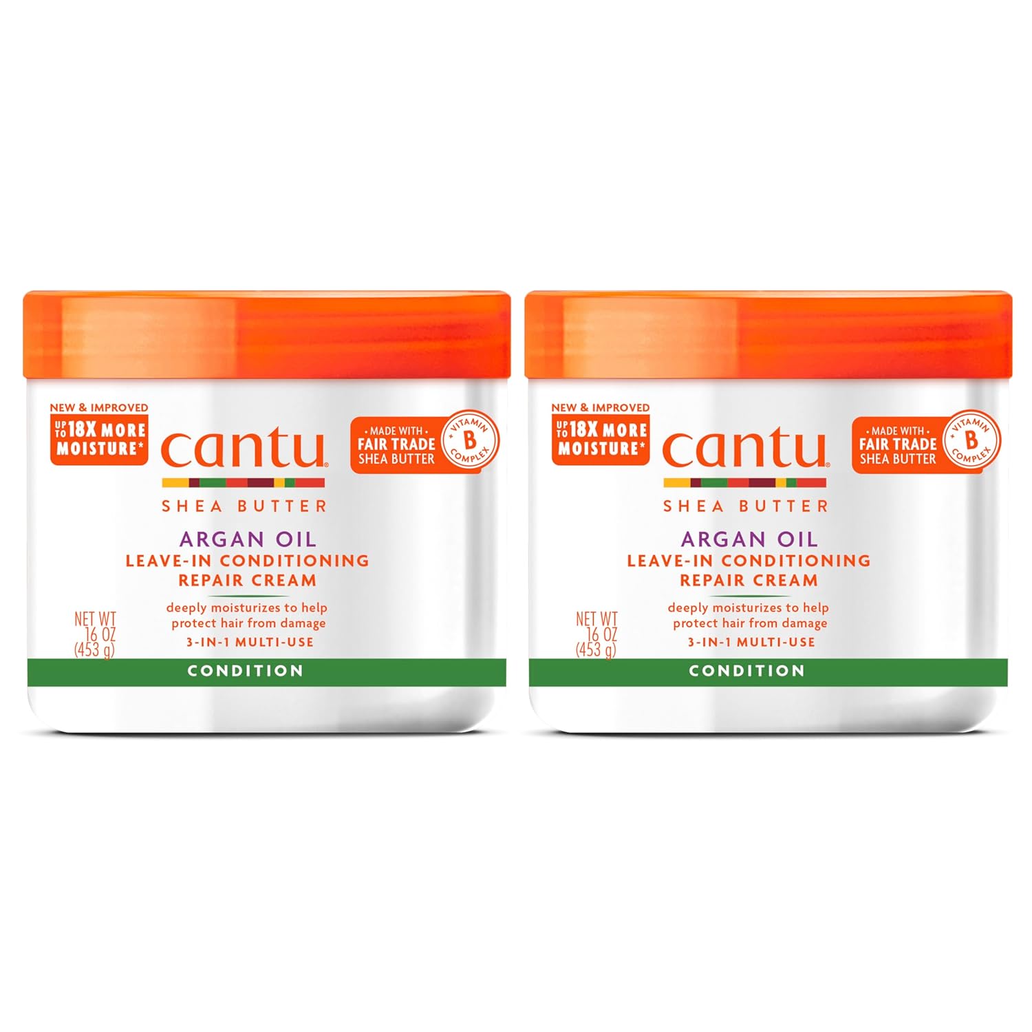 Cantu Leave-In Conditioning Repair Cream With Argan Oil, 16 Oz (Pack Of 2) (Packaging May Vary)