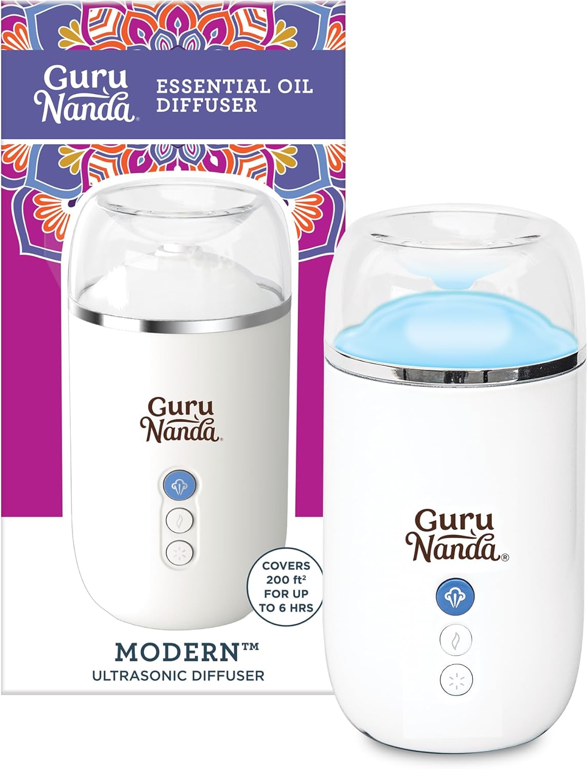 Gurunanda Essential Oil Diffuser (100 Ml) - Modern Aromatherapy Ultrasonic Diffuser - Runs Up To 6 Hours With Auto Shut Off - Cool Mist Humidifier With 7+ Led Lights & Turbo Mode