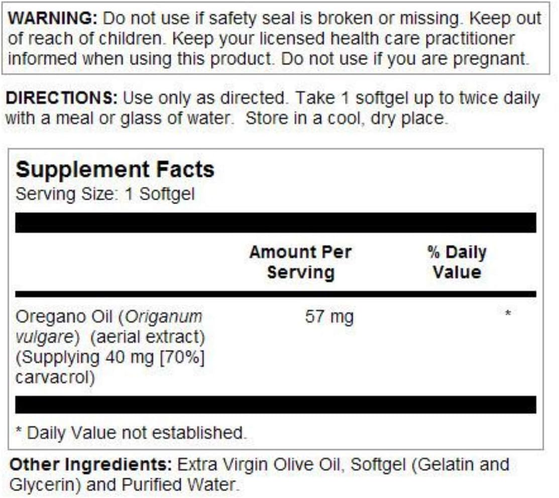 SOLARAY Oregano Oil 70% Carvacrol Supplement | 60 Count : Health & Household