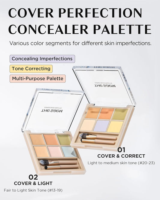 Thesaem Cover Perfection Concealer Palette 02 Cover&Light - Multi Use 6 Colors Correcting Conceal Palette - For Dark Circles, Imperfections, Face Tone Corrector, Ideal For Fair To Light Skin