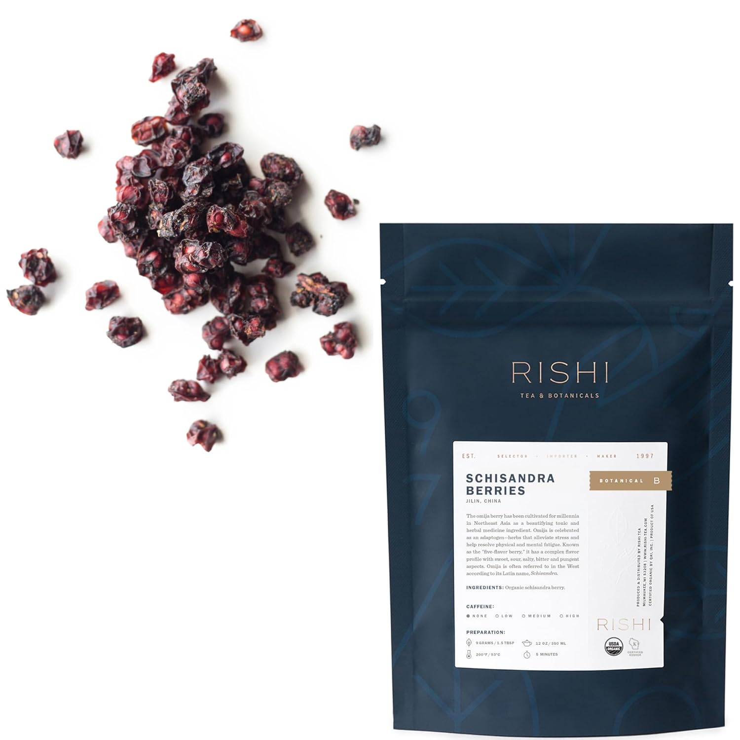 Rishi Tea Schisandra Berries Tea - Organic Loose Leaf Tea, Caffeine Free Pure Botanical, Ideal For Hot Or Iced Tea - 8.81 Ounces, 27+ Servings