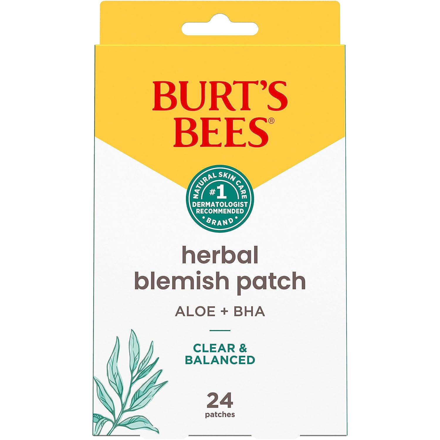 Burt'S Bees Herbal Blemish Patch With Fermented Willow Bark Extract And Soothing Aloe, Clear And Balanced Spot Treatment For Pimples, 100 Percent Natural Origin Skin Care, 24 Ct. Package