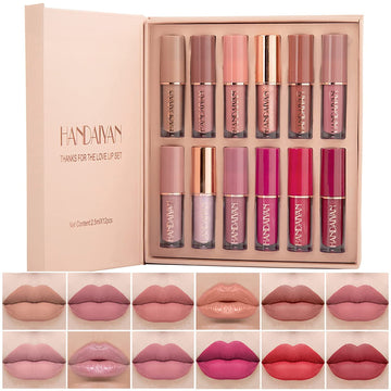 12 Colors Book Style Velvet Matte Liquid Lipstick Christmas Gift Set Long-Lasting Non-Stick Cup Not Fade Shimmer Nude Lip Gloss Thanks For The Love Lip Set (Set B)