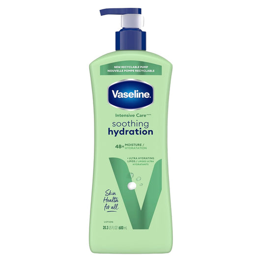 Vaseline Intensive Care Body Lotion Soothing Hydration For Dry Skin With Ultra-Hydrating Lipids + 1% Aloe Vera Extract To Refresh Dehydrated Skin 20.3 Oz