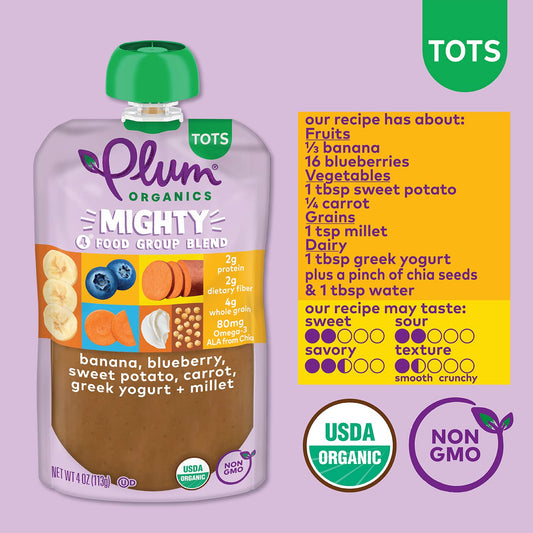 Plum Organics Tots Baby Food Meal Variety Packs - Mighty 4/Mighty Morning Pouches, 3 Flavors (18 Pack) & Mighty Builder Pocuhes, 3 Flavors (18 Pack)