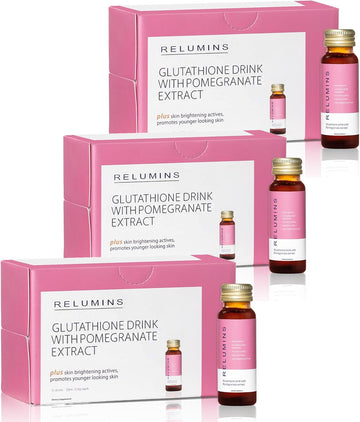 Relumins Glutathione Drink - Helps Promote Brighter And Firm Skin, Boosts Collagen Content, Moistures For A Younger Looking Skin - Pomegranate Flavor, 50Ml X 30 Gluta Shot Bottles