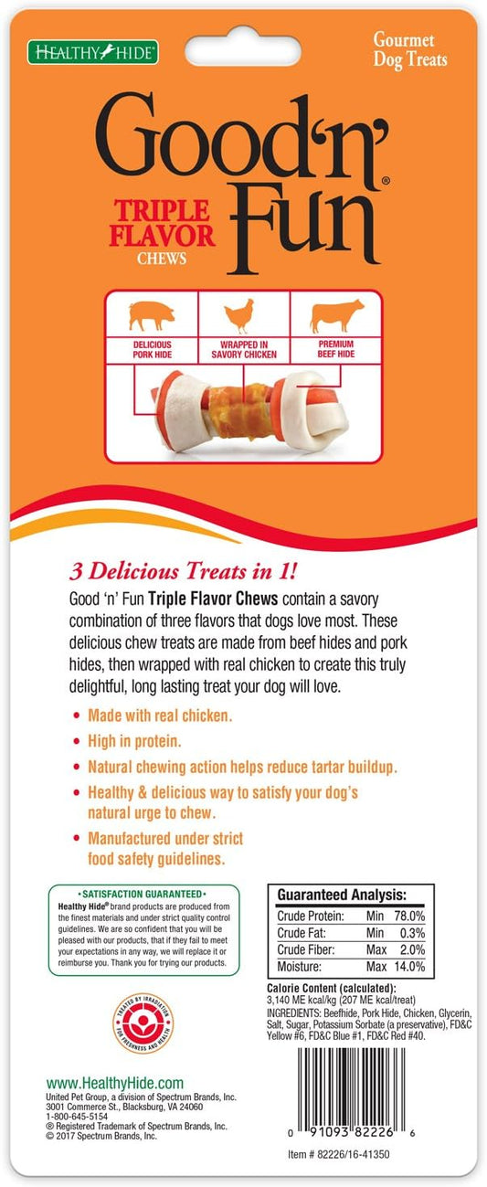 Good'N'Fun Triple Flavor Chews, Rawhide Treats For Dogs, 6-Inch Bone