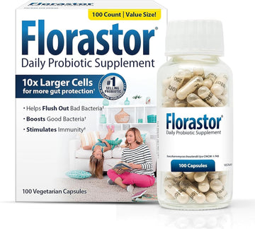 Florastor Probiotics For Digestive And Immune Health, 100 Capsules, Probiotics For Women & Men, Helps Flush Out Bad Bacteria, Boosts The Good With Our Unique Strain Saccharomyces Boulardii