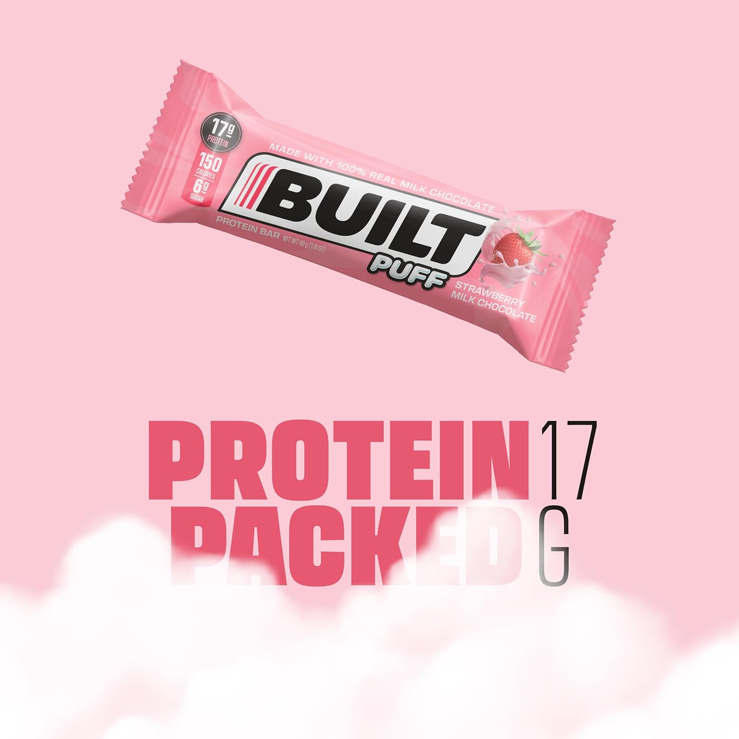 BUILT Protein Bars, Milk Chocolate Strawberry Puff, 12 bars, Protein Snacks, 17g of Protein, Collagen, Chocolate Protein Bar with only 150 calories & 6g sugar, Not Gluten Free, Great Protein Snack : Health & Household