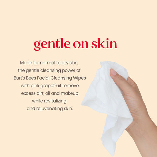 Burt'S Bees Pink Grapefruit Face Wipes, For All Skin Types, College Back To School Dorm Essentials, Hydrating Makeup Remover & Facial Cleansing Towelettes, 30 Ct. (3-Pack)