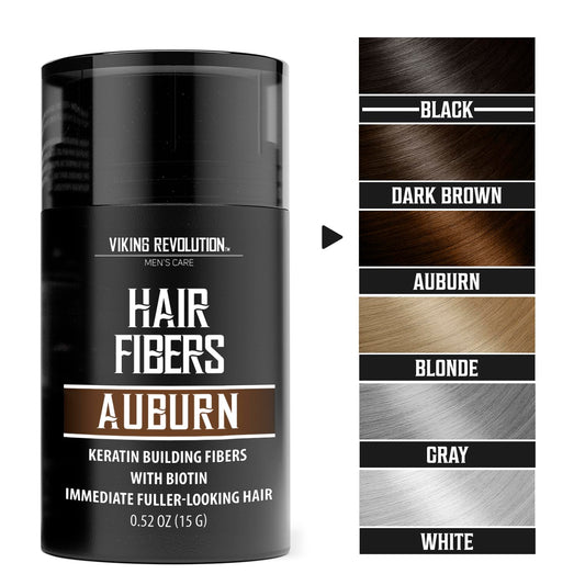 Viking Revolution Auburn Hair Fibers For Thinning Hair Men - Thick Fiber For Bald Spot Cover Up - Hair Building Fibers With Kerating And Biotin - Hair Fiber For Men For Thicker And Fuller Look(0.52Oz)