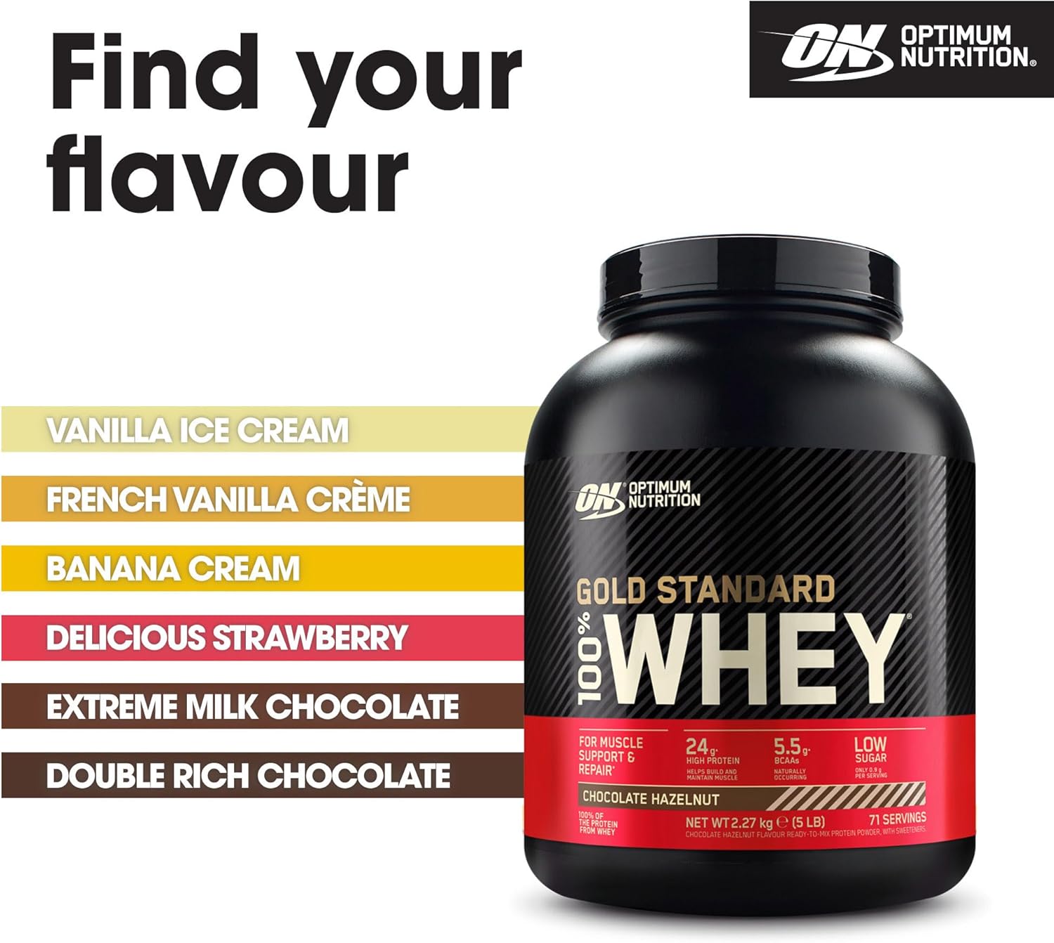 Optimum Nutrition Gold Standard Whey Muscle Building and Recovery Protein Powder With Naturally Occurring Glutamine and Amino Acids, French Vanilla Crème, 76 Servings, 2.28kg, Packaging May Vary : Amazon.co.uk: Health & Personal Care