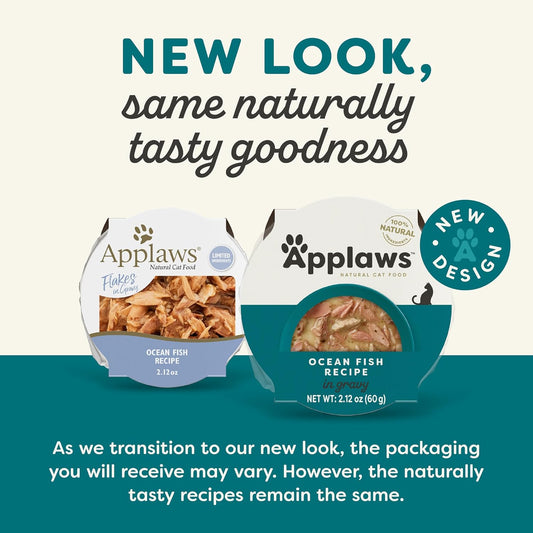 Applaws Natural Wet Cat Food In Gravy, Limited Ingredient Cat Food Cups, Grain-Free, Cat Food Pots, No Artificials, 100% Natural Ingredient Cat Food, Ocean Fish In Gravy (10 X 2.12 Oz Cups)