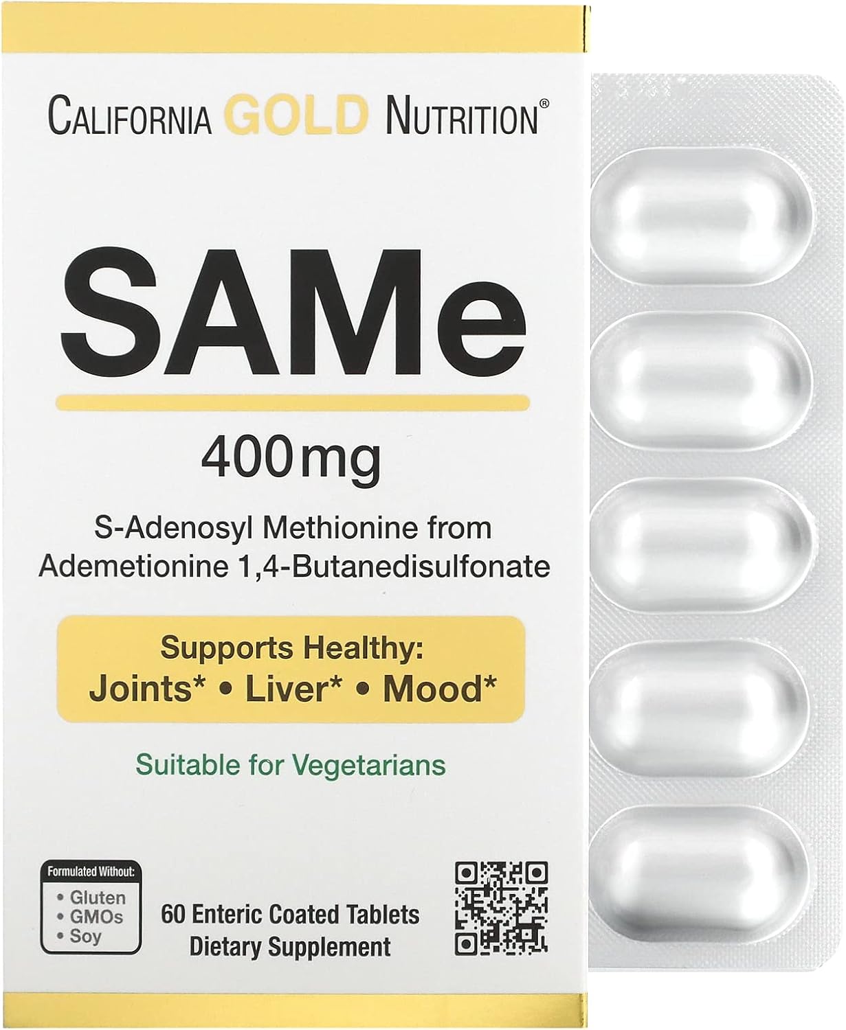 California Gold Nutrition Same (Butanedisulfonate), 400 Mg, 60 Enteric Coated Tablets