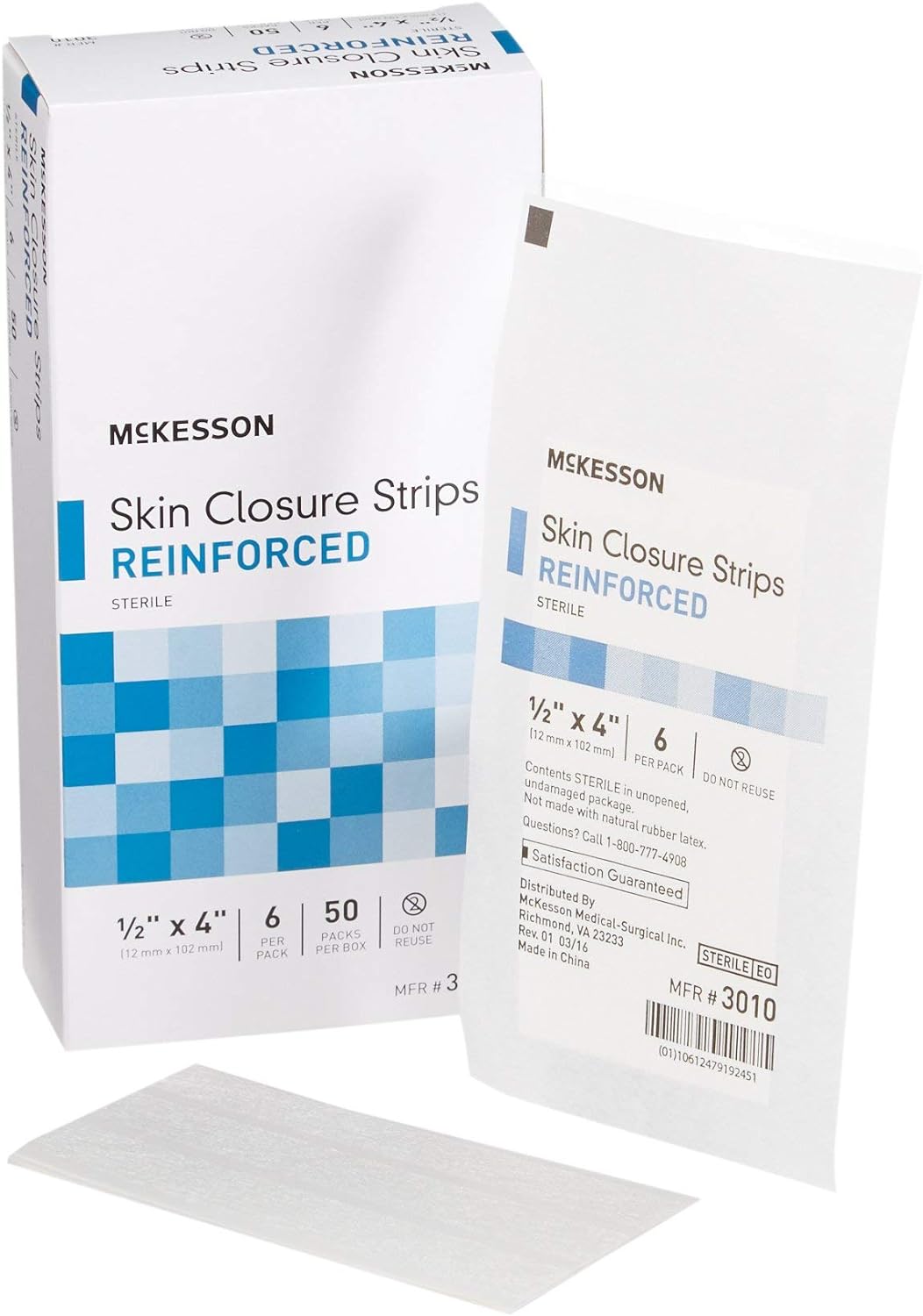 McKesson Skin Closure Strips, Sterile, Reinforced, 1/2 in x 4 in, 50 Count