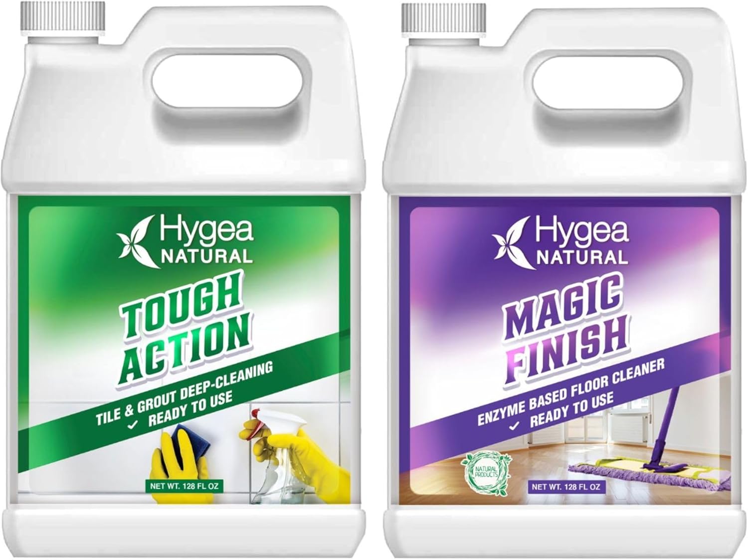 Tough Action Tile & Grout Deep Cleaning 128Oz + Magic Finish Natural Enzyme 128Oz Bundle - Removes Dirt & Scum Without Harsh Chemicals - Biodegradable Formula