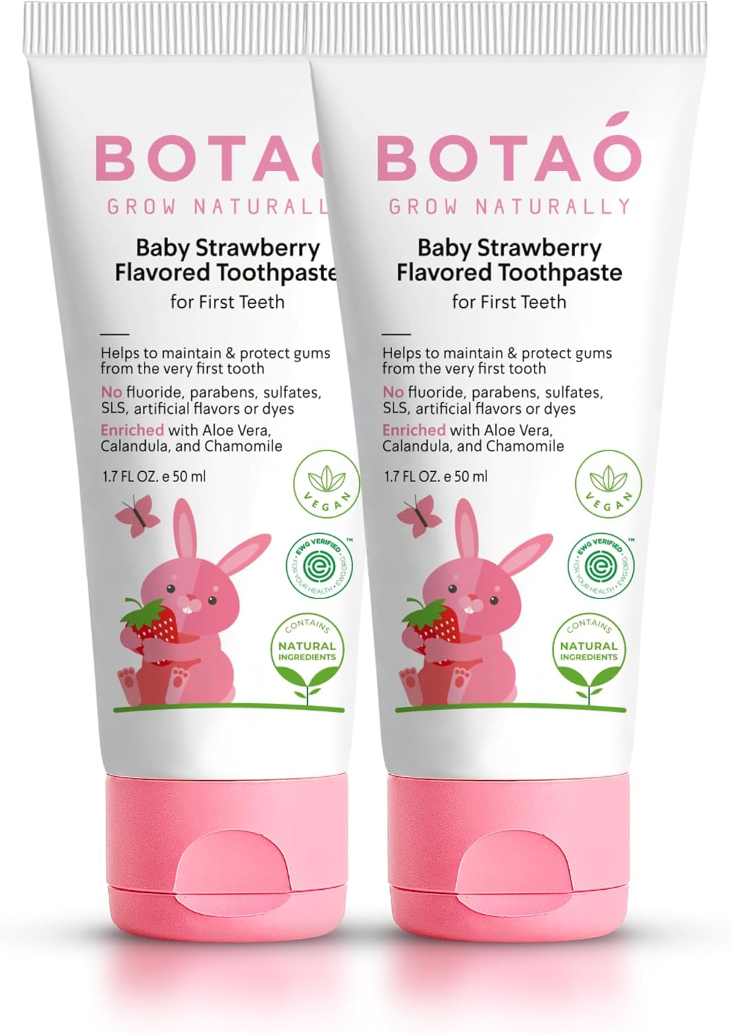 Fluoride Free Baby Toothpaste | Natural Toddler Toothpaste | Strawberry Flavored - Training Toothpaste For Toddlers | Ewg Verified, Vegan, Sls Free, Safe To Swallow, Aloe Vera (2Pack)