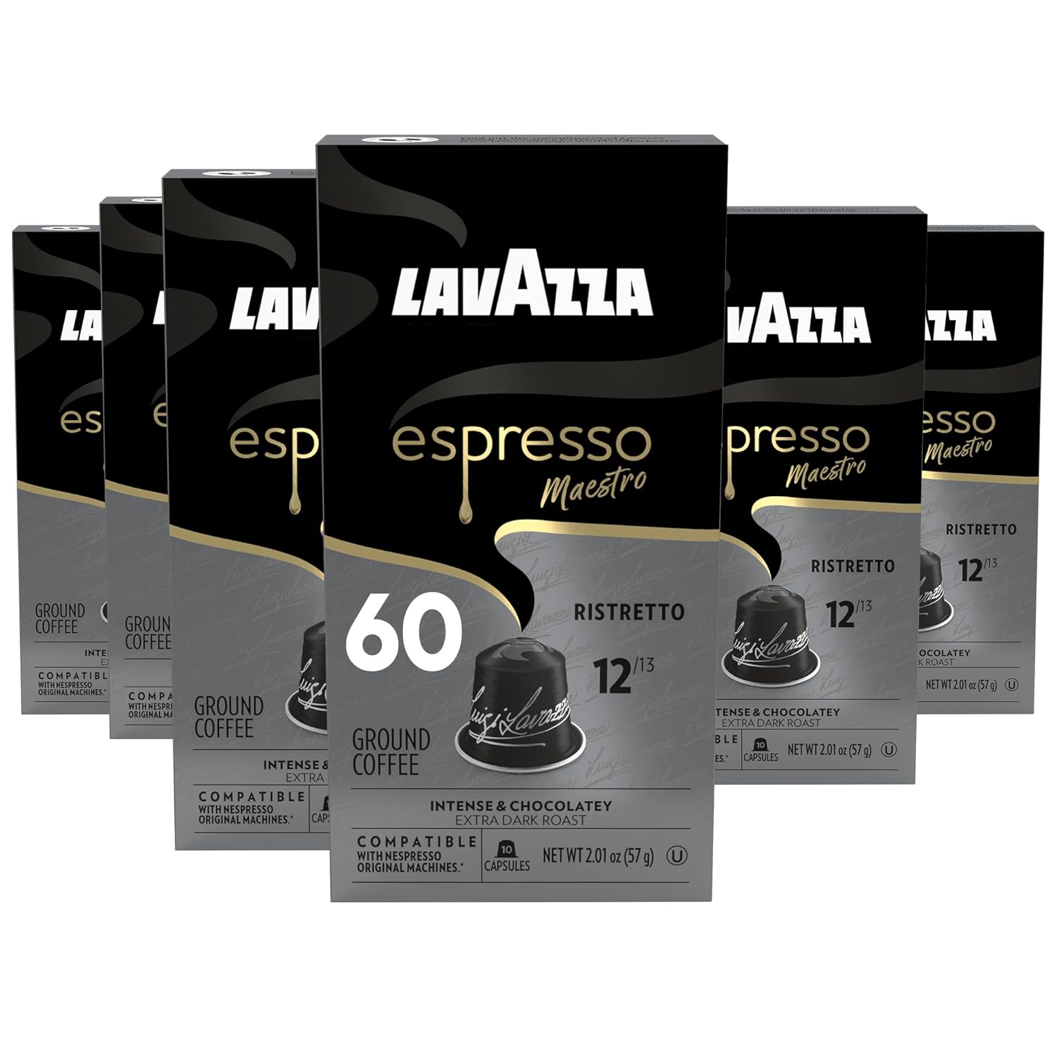 Lavazza Espresso Maestro Ristretto Aluminum Capsules Compatible With Nespresso* Original Machines, Dark Espresso Roast, Arabica And Robusta Blend (60 Capsules)