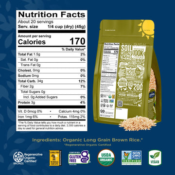 Lundberg Brown Rice, Regenerative Organic Certified, 2-Pack – Non-Sticky, Aromatic Long Grain Rice, Responsibly Grown In California, 32 Oz Ea