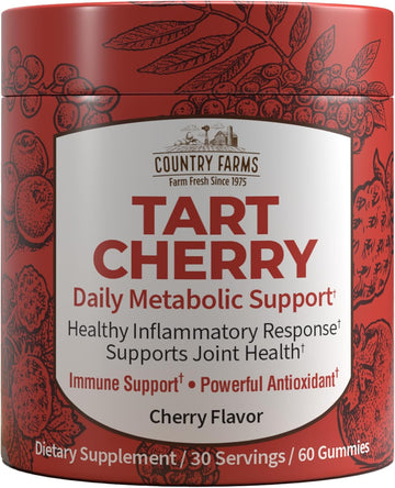 Country Farms Tart Cherry Gummies, Dialy Metabolic Support, Supports Joint Health, Packed With Potent Antioxidants, Cherry Flavor, 60 Gummies