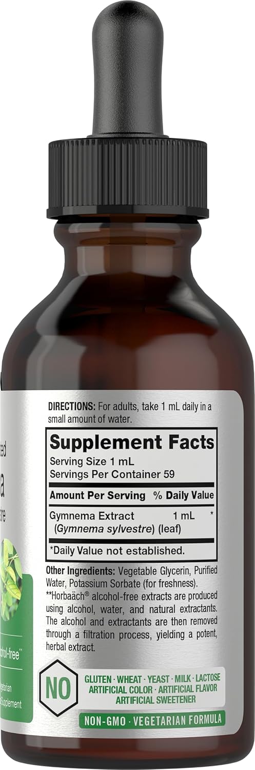 Horbäach Gymnema Sylvestre Liquid | 2 fl oz | Alcohol Free Supplement | Super Concentrated Leaf Extract Drops | Vegetarian, Non-GMO, Gluten Free