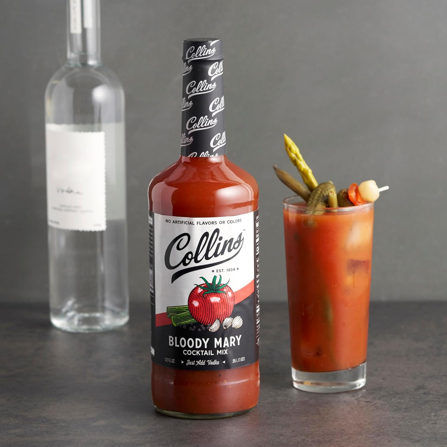 Collins Classic Bloody Mary Mix, Made With Tomato, Garlic, Worcestershire Sauce and Spices, Brunch Cocktail Recipe Ingredient, Bartender Mixer, Drinking Gifts, Home Cocktail bar, 32 fl oz : Clothing, Shoes & Jewelry
