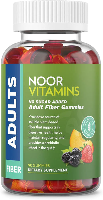 Noor Vitamins Halal Sugar Free Fiber Gummies for Adults with Prebiotic Fiber for Adults; Non-GMO, Vegan Friendly, Gelatin Free, Soluble High Fiber Gummy for Adults, Halal Vitamins - 90 Count