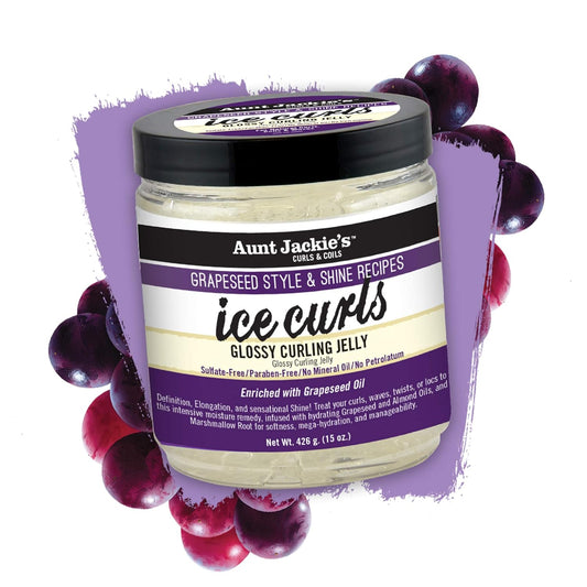 Aunt Jackie'S Grapeseed Style And Shine Recipes Ice Curls Glossy Curling Jelly, Hydrates, Softens, Makes Waves, Curls And Coils Easier To Style, 15Oz