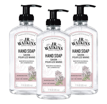 J.R. Watkins Gel Hand Soap With Dispenser, Moisturizing Hand Wash, All Natural, Alcohol-Free, Cruelty-Free, Usa Made, Rosewater, 11 Fl Oz (Pack Of 3)