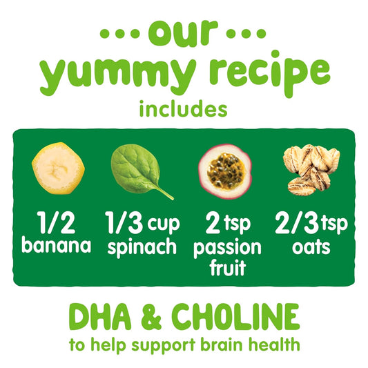 Happy Baby Organics Brain Support Blends Bananas, Spinach, Passionfruit & Oats With Dha And Choline 4Oz Pouch (Pack Of 16)