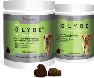 GLYDE Mobility Chews for Dogs | 120 Natural & Sustainable Hip & Joint Supplements | Glucosamine, Chondroitin, Omega-3, Green Lipped Mussel | Gluten-Free | Promotes Healthy Joints