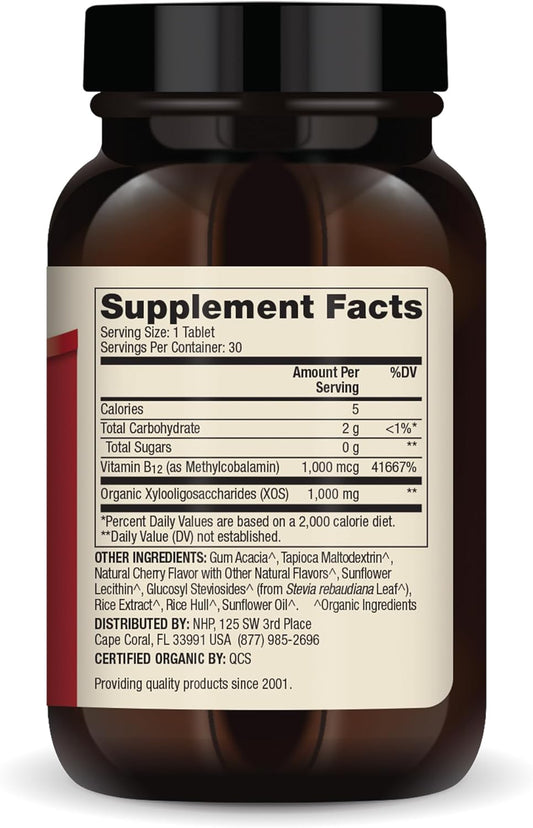 Dr. Mercola Organic Chewable Vitamin B12, 30 Servings (30 Tablets), Natural Cherry Flavor, Dietary Supplement, Supports Energy Production and Mental Focus, Non-GMO, Certified USDA Organic