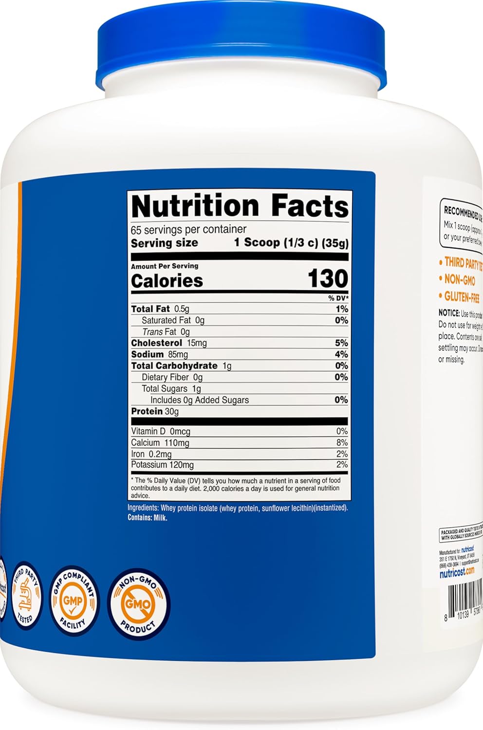 Nutricost Whey Protein Isolate (Unflavored) 5LBS : Health & Household