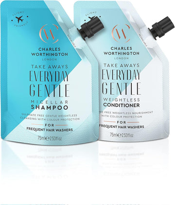 Charles Worthington Everyday Gentle Micellar Takeaway Duo, Travel Sized Daily Shampoo And Conditioner Haircare Routine, 2 X 75 Ml