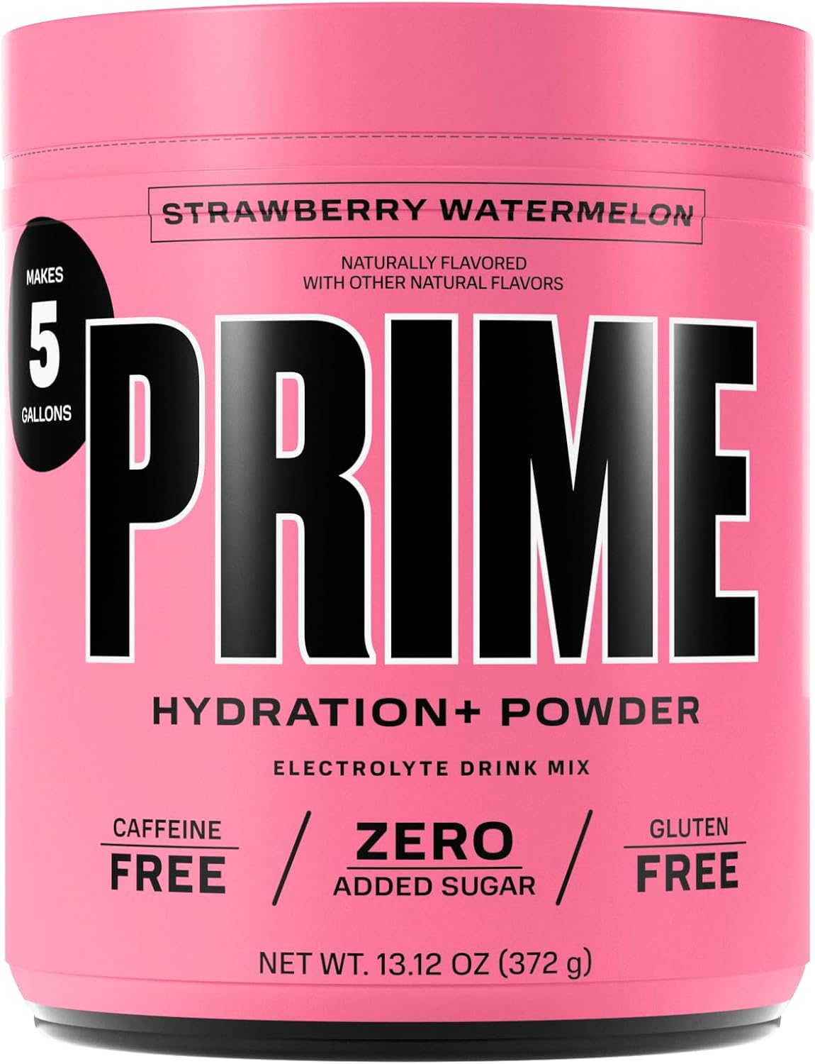 Prime Hydration+ Powder Strawberry Watermelon, Caffeine-Free, Electrolyte Powder On The Go, 250Mg Bcaas, B Vitamins, Low Sugar, Vegan, 5 Gallon Tub