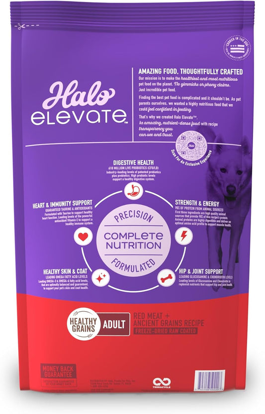 Halo Elevate Dry Dog Food, Healthy Grains Red Meat Recipe, 20Lb