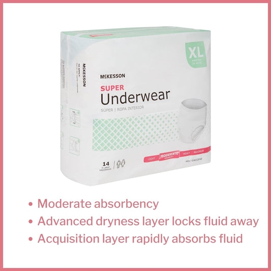 McKesson Super Underwear, Incontinence, Moderate Absorbency, XL, 56 Count