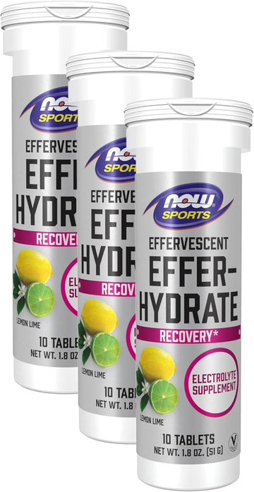 Now Sports Nutrition, Effervescent Effer-Hydrate, Electrolyte Supplement, Recovery*, Lemon Lime, 10 Tablets (Pack Of 3)