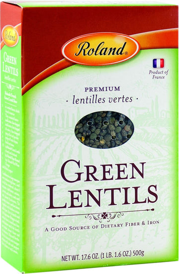 Roland Foods Premium French Green Lentils, Whole Dry Legumes, 17.5 Ounce, Pack Of 12