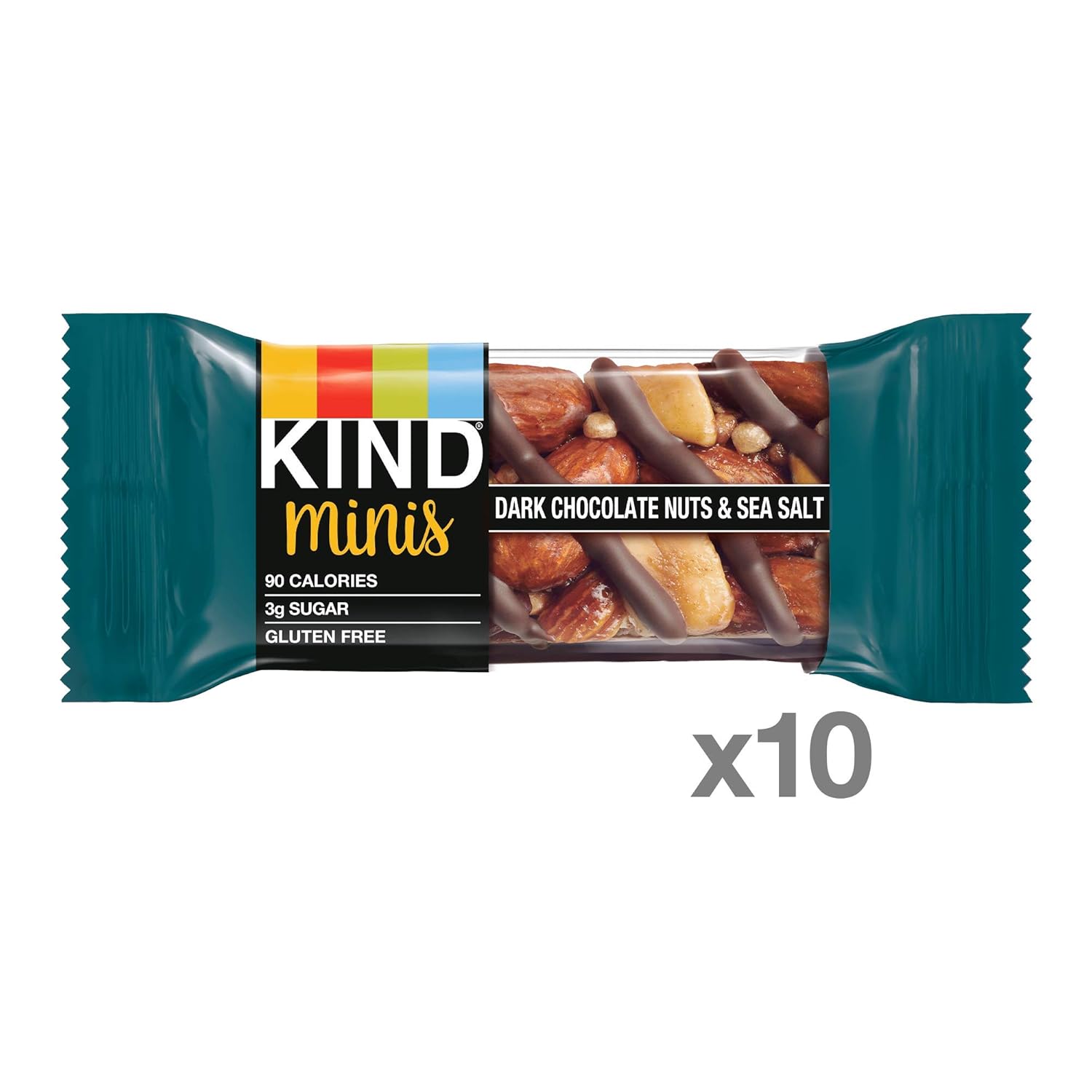 Kind Minis, Dark Chocolate Nuts & Sea Salt, Healthy Snacks, Gluten Free, Low Calorie Snacks, Low Sugar, 10 Count