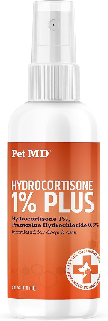 Pet Md Hydrocortisone Spray For Dogs & Cats - Itchy Skin Relief From Hot Spots, Bites, Scrapes, Irritated Skin, & Dermatitis - 4 Oz Anti Itch Spray With Pramoxine
