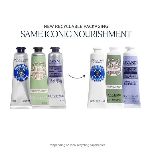 L’Occitane Hand Cream Classics, 3-Piece Set: Moisturizing Hand Creams, Shea, Almond, Lavender Iconic Scents, Vegan, All Skin Types, Made In France