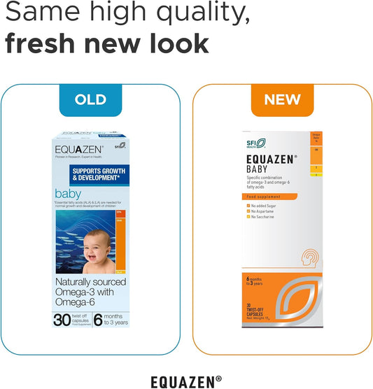 Equazen Baby Capsules | Omega 3 & 6 Supplement | Supports Brain Function | Blend Of Dha, Epa & Gla | Add To Food/Drink | For Babies From 6 Months To 3 Years | 30 Capsules