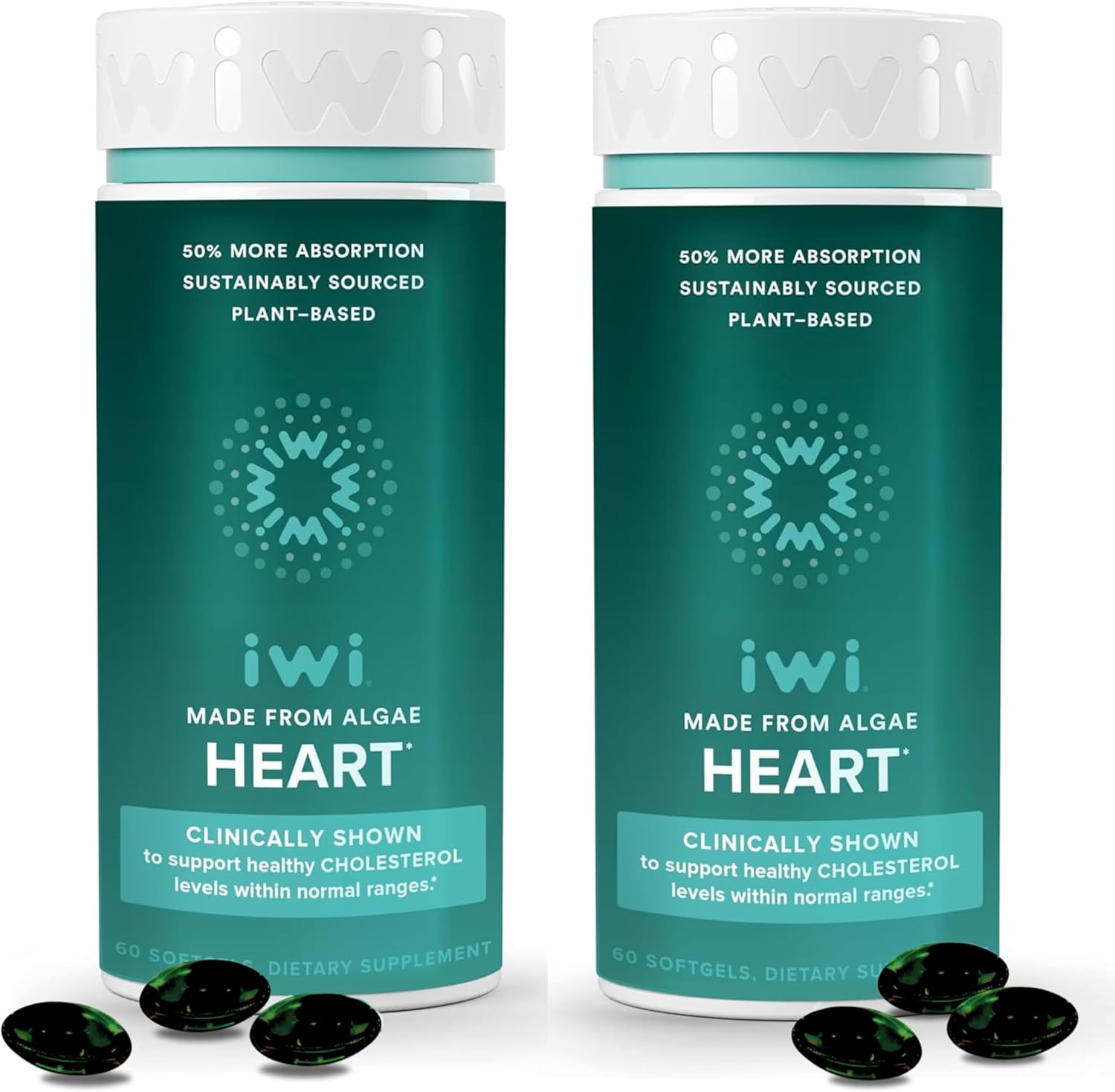 Iwi Life Heart Omega-3, 120 Softgels (60 Servings), Vegan Plant-Based Algae Omega Fatty Acids + Epa, Heart Health Support Dietary Supplement, Krill & Fish Oil Alternative, No Fishy Aftertaste