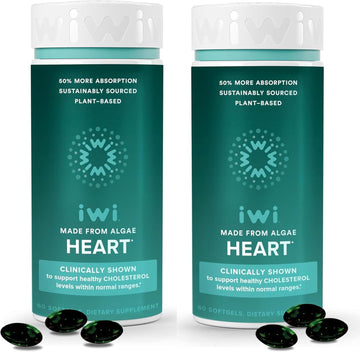 Iwi Life Heart Omega-3, 120 Softgels (60 Servings), Vegan Plant-Based Algae Omega Fatty Acids + Epa, Heart Health Support Dietary Supplement, Krill & Fish Oil Alternative, No Fishy Aftertaste