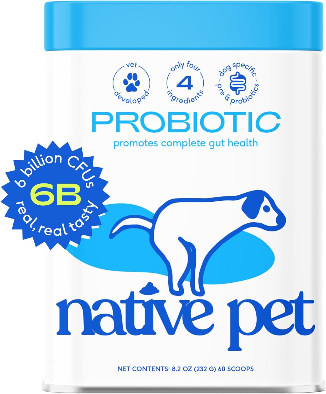 Native Pet Vet Created Probiotic Powder for Dogs Digestive Issues - Dog Probiotic Powder + Prebiotic + Bone Broth - 232 Gram 6 Billion CFU- Probiotics Dogs Will Love! (8.2 oz)