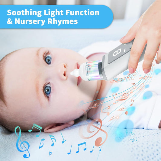 Nasal Aspirator for Baby, Baby Nose Sucker, Electric Nose Suction for Toddler with 3 Silicone Tips, 9 Adjustable Suction Levels, Light Soothing Function&Nursery Rhymes