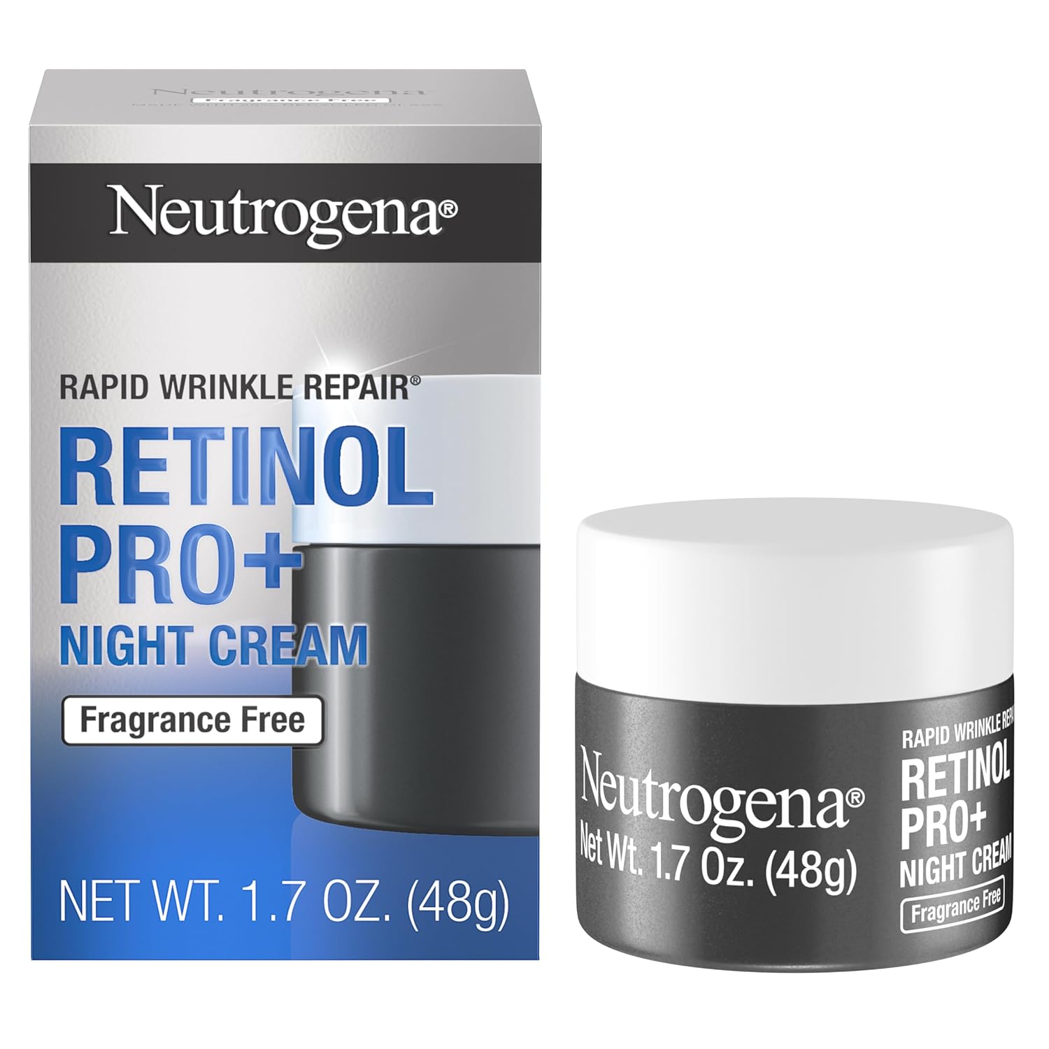 Neutrogena Retinol Pro+ Anti-Wrinkle Night Moisturizer, Rapid Wrinkle Repair, Anti-Aging Face & Neck Cream, Formulated Without Fragrance, Parabens, Dyes, & Phthalates, Retinol, 1.7 Oz