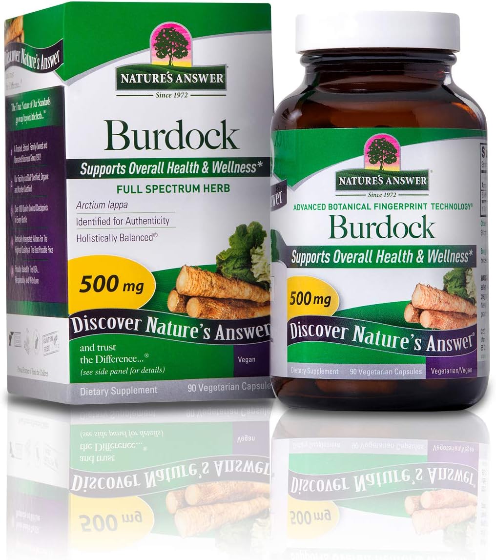 Nature'S Answer Burdock Root 500Mg 90-Capsules | Natural Detoxifier | Promotes Blood Circulation | Joint & Skin Support | Liver & Kidney Function | Gluten-Free, Non-Gmo, Vegan | Single Count