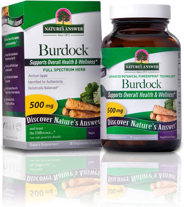 Nature'S Answer Burdock Root 500Mg 90-Capsules | Natural Detoxifier | Promotes Blood Circulation | Joint & Skin Support | Liver & Kidney Function | Gluten-Free, Non-Gmo, Vegan | Single Count